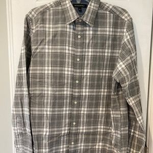 Banana Republic Men’s Gray and White Flannel Plaid Shirt Sz Medium